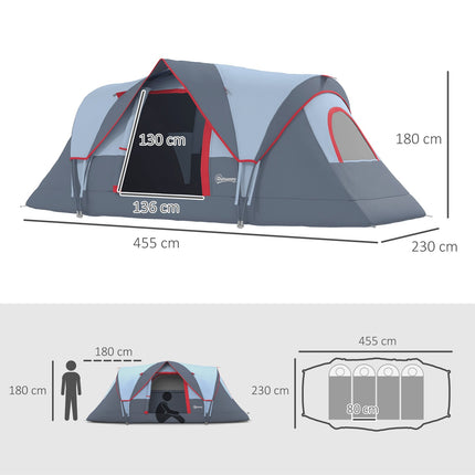 5-6 person gray camping tunnel tent with poles - polyester