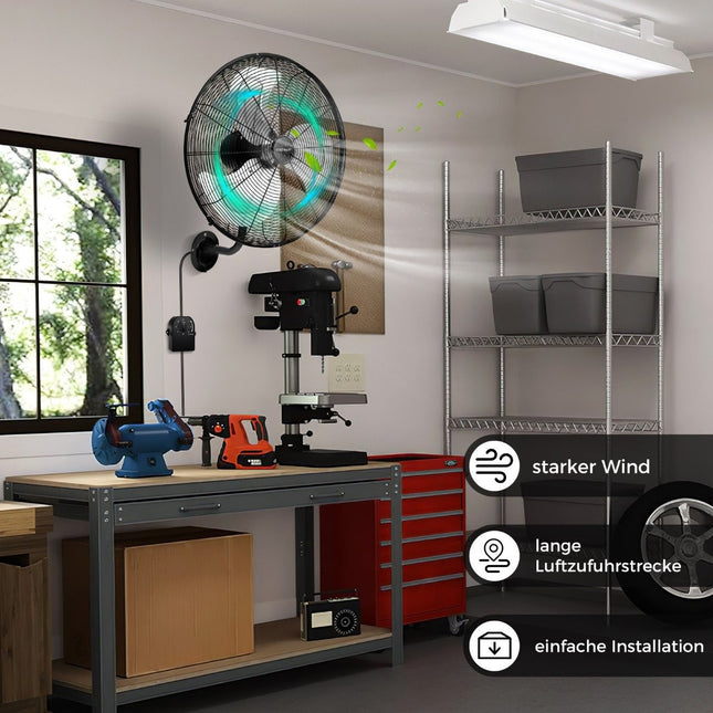 Ø56 cm Wall Fan Oscillating Fan for Warehouse Greenhouse Workshop Terrace and Cellar Black