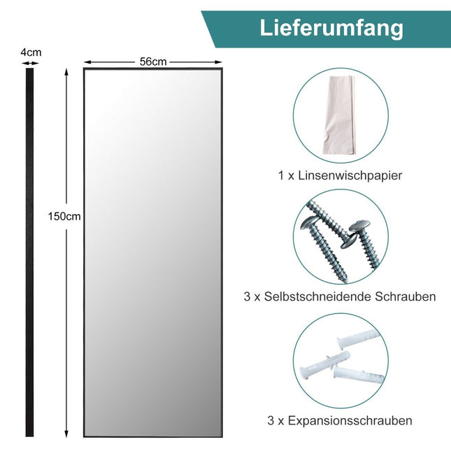 56 x 150 cm HD full-length mirror for hanging or leaning wall mirror black