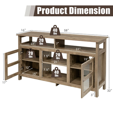 58-Inch TV Stand, 2 Cabinets, Fits Up to 65-Inch TV