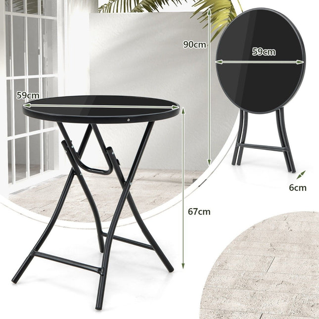 Ø 59 cm round bistro table with table top made of tempered glass and robust metal frame