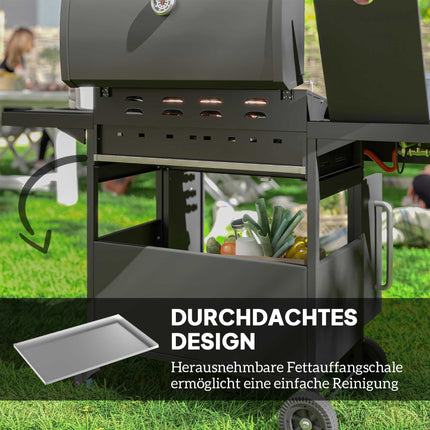 5-Burner Gas Grill with Side Burner, Black, 2394 cm²