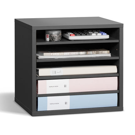 5-Compartment Literature Organizer, Adjustable Shelves, Gray