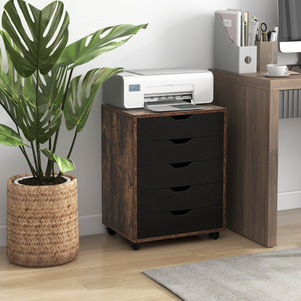 5-Drawer Mobile Filing Cabinet With Wheels, Engineered Wood