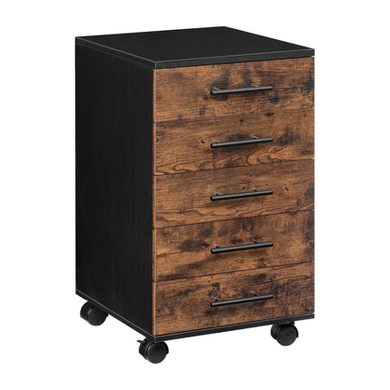 5-Drawer Mobile Office Cabinet with Castors, Brown