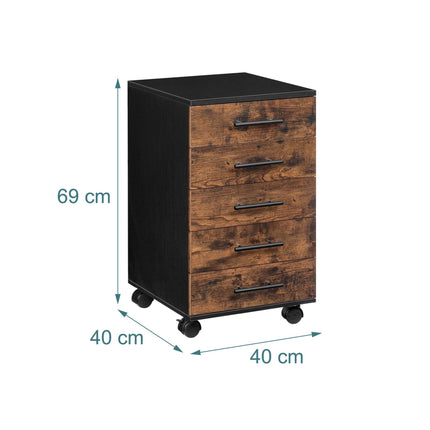 5-Drawer Mobile Office Cabinet with Castors, Brown