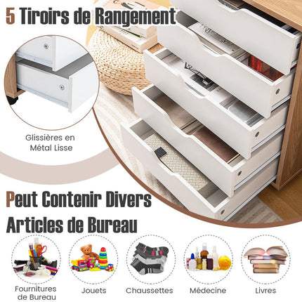5-Drawer Rolling Storage Cabinet, Locking Casters, Natural
