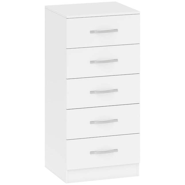 5-Drawer White Dresser, Chipboard, Space-Saving Design