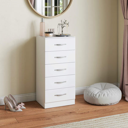 5-Drawer White Dresser, Chipboard, Space-Saving Design