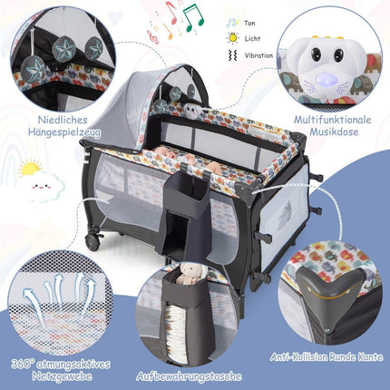 5 IN 1 Baby Bed Portable Side Bed Travel Bed with Foldable Mattress 102 cm x 72 cm x 74 cm Colorful