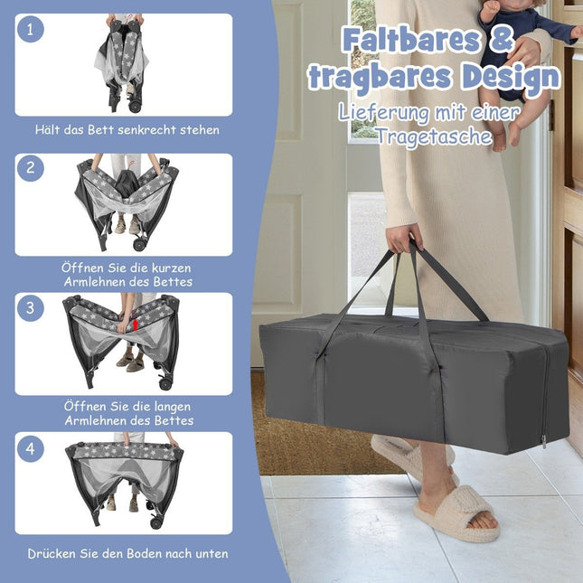 5 IN 1 Baby Bed Portable Side Bed Travel Cot with Foldable Mattress 102 cm x 72 cm x 74 cm Gray