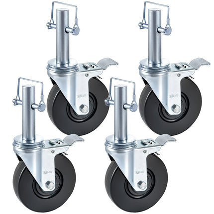 5-Inch Rubber Swivel Caster Wheels, 4-Pack, Dual Lock, 280 lb Capacity