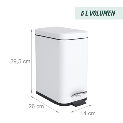 5L Bathroom Bin, Soft-Close, Foot Pedal