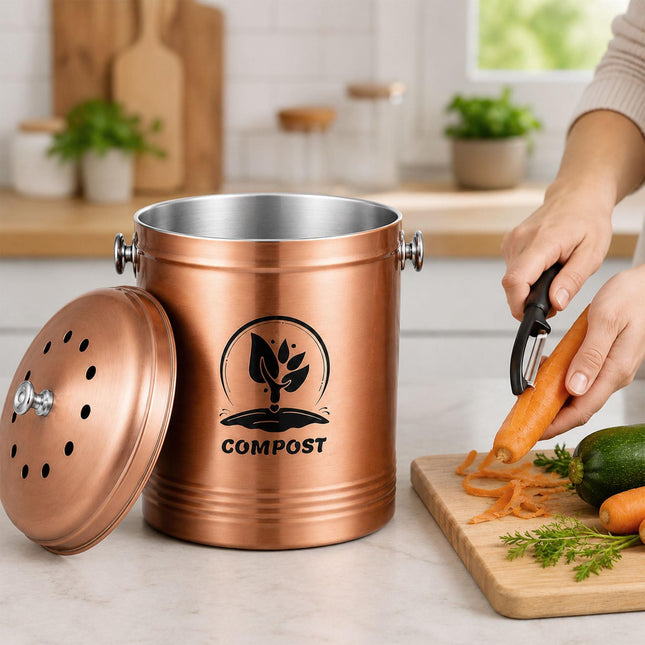 5L Copper Stainless Steel Compost Bin with Odour Filter