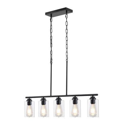 5-Light Kitchen Island Pendant Light, Adjustable, Clear Glass