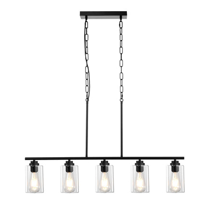 5-Light Kitchen Island Pendant Light, Adjustable, Clear Glass
