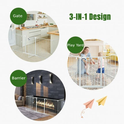 5-Panel Baby Safety Gate, Steel Fireplace Barrier, White