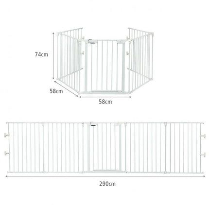 5-Panel Baby Safety Gate, Steel Fireplace Barrier, White