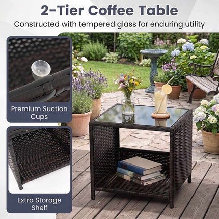 5-Piece Beige Polyrattan Garden Furniture Set with Cushions