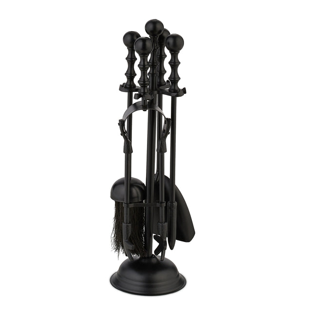 5-Piece Black Metal Fireplace Tool Set