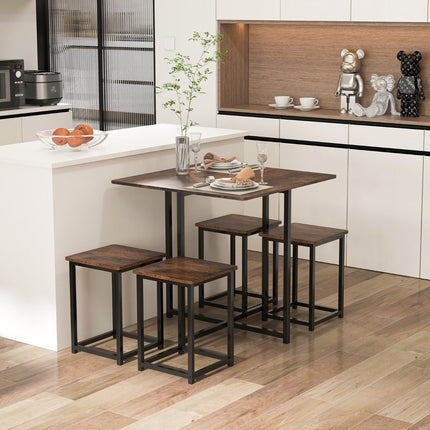 5-Piece Dining Table Set, 4 Stools, 80x80 cm, Rustic Brown