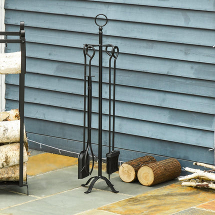 5 Piece Black Wrought Iron Stove Tool Set