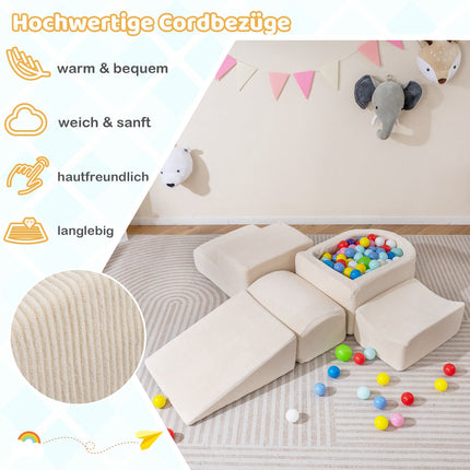 5-Piece Foam Climbing Blocks Set with Ball Pit, Beige