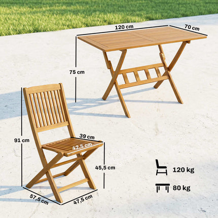 5-Piece Folding Patio Set, Acacia Wood, Table & 4 Chairs