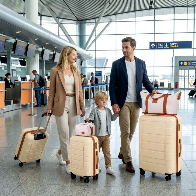 5-Piece Luggage Set, TSA Lock, Spinner Wheels, Beige