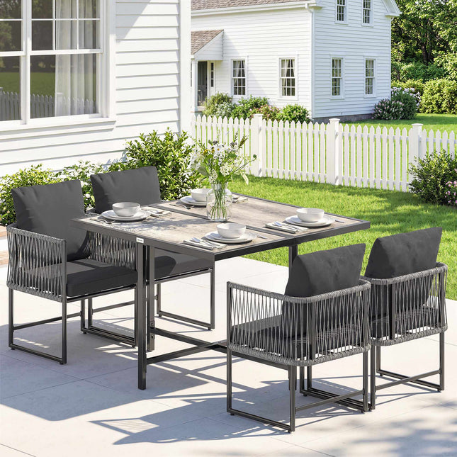 5-Piece Outdoor Patio Set with Cushions, Black and Gray