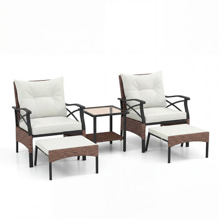5-Piece Outdoor Rattan Patio Set with Ottomans, Beige