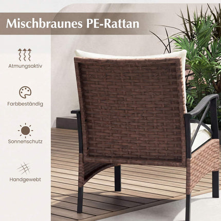 5-Piece Outdoor Rattan Patio Set with Ottomans, Beige