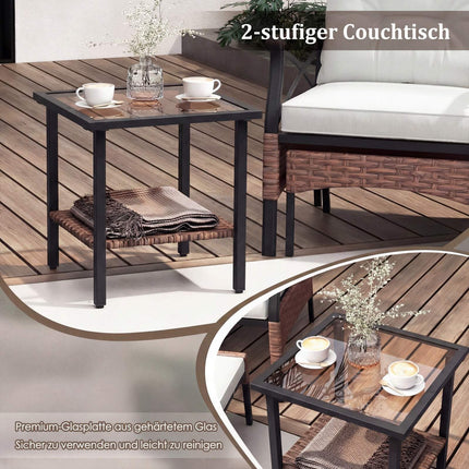 5-Piece Outdoor Rattan Patio Set with Ottomans, Beige