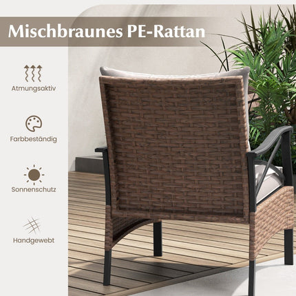 5-Piece PE Rattan Patio Set with Cushions, Table & Stools
