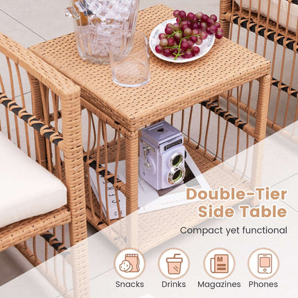 5-Piece Patio Wicker Sofa Set, Cushions, 2 Ottomans, Table