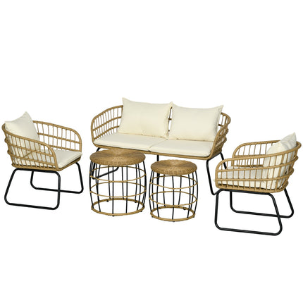 Garden furniture in rattan, cushioned, 5-piece beige