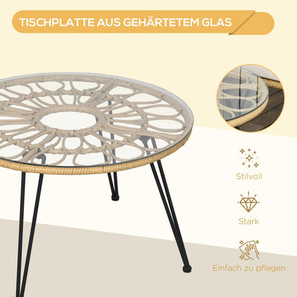Rattan garden furniture, 5 pieces - beige polyester