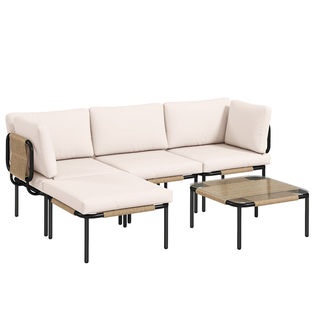 5-Piece Rattan Patio Set with Cushions and Table