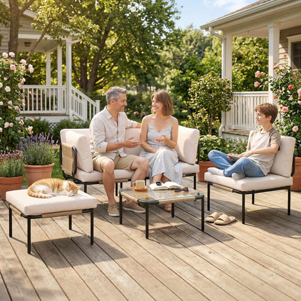 5-Piece Rattan Patio Set with Cushions and Table