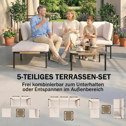 5-Piece Rattan Patio Set with Cushions and Table