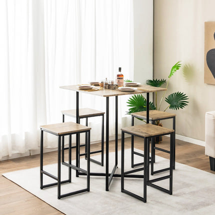 5-Piece Square Dining Table Set – 4 Stools, Bar Height