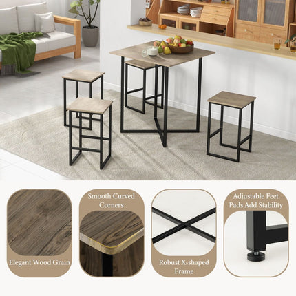 5-Piece Square Dining Table Set – 4 Stools, Bar Height