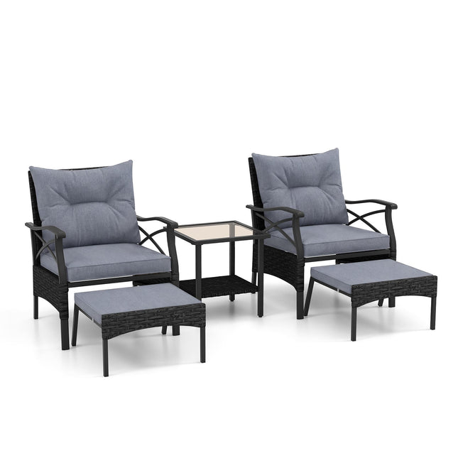 5-Piece Wicker Patio Set with Ottomans, Gray