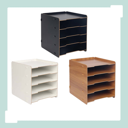 5-Slot MDF Letter Tray – White Wood-Effect Desk Organiser