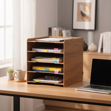 5-Slot MDF Letter Tray – White Wood-Effect Desk Organiser