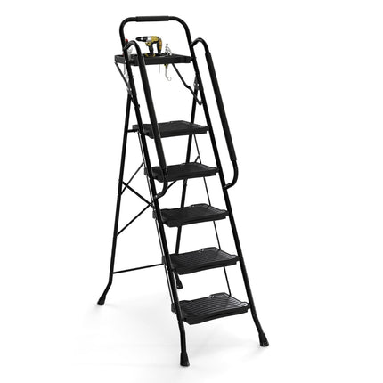 5-Step Folding Ladder with Tool Tray, 150 kg Capacity