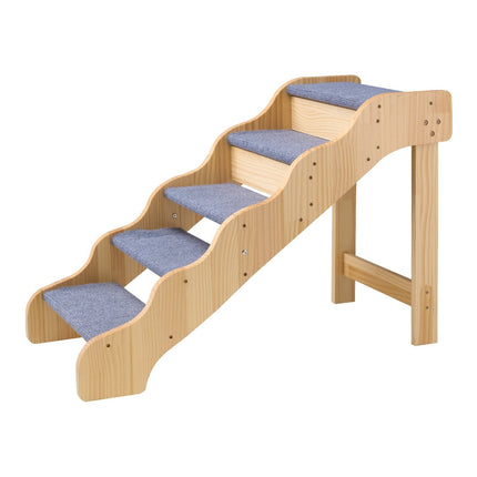 5-Step Wooden Pet Stairs, Non-Slip, 150 lb Capacity
