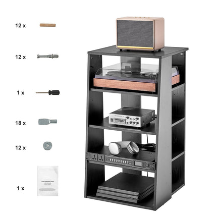 5-Tier AV Media Stand With Adjustable Shelves, Black Oak