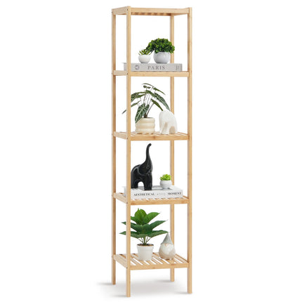 5-Tier Bamboo Freestanding Shelf, Narrow Storage Rack