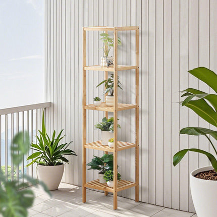 5-Tier Bamboo Freestanding Shelf, Narrow Storage Rack